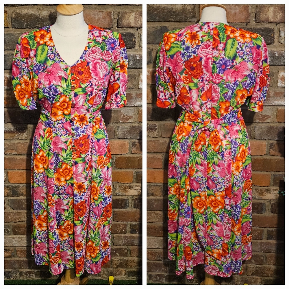 Vtg Classics by Leslie Fay Garden Floral Dress